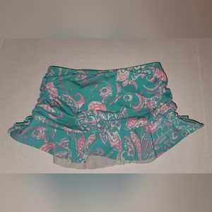 Lands End floral pink and blue swim skirt size 10 kids